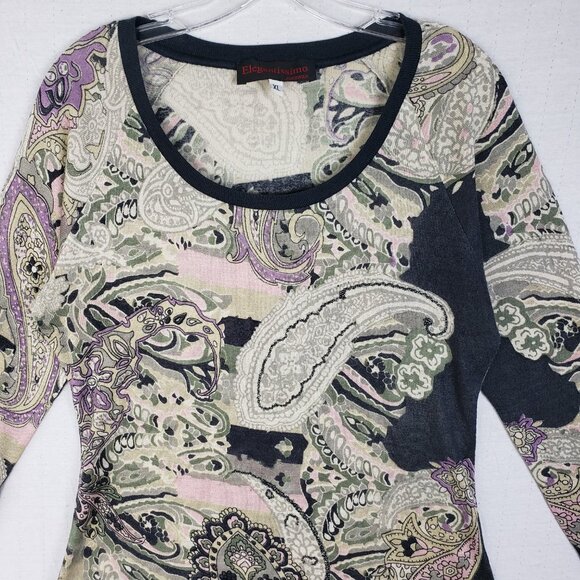 Elegantissimo Firenze Knit Pullover Top Silk Wool Cashmere Paisley Beaded sz XL - Picture 2 of 11